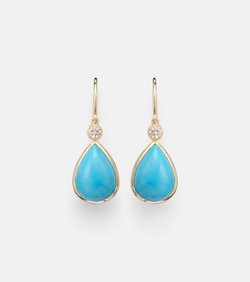 14kt gold (585/1000) drop earrings with turquoises and diamonds | Ileana Makri