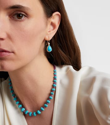 14kt gold (585/1000) drop earrings with turquoises and diamonds | Ileana Makri