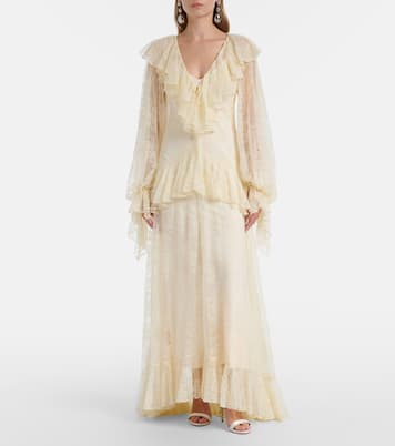 فستان طويل مكشكش من الدانتيل Esen | De La Vali