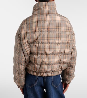 Checked leather-trimmed down jacket | Brunello Cucinelli