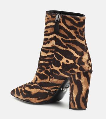 Leopard-print calf hair ankle boots | Prada