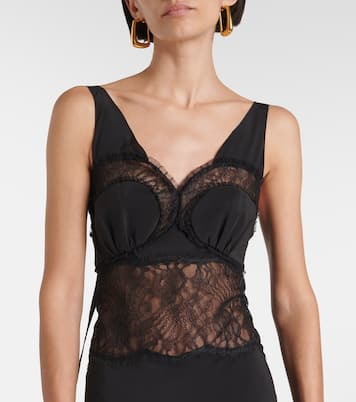 Robe longue en soie et dentelle  | Victoria Beckham