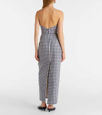 Romeo gingham strapless linen maxi dress | Posse