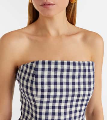 Romeo gingham strapless linen maxi dress | Posse
