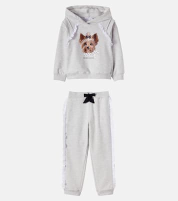 Embellished cotton-blend hoodie and sweatpants set | Monnalisa