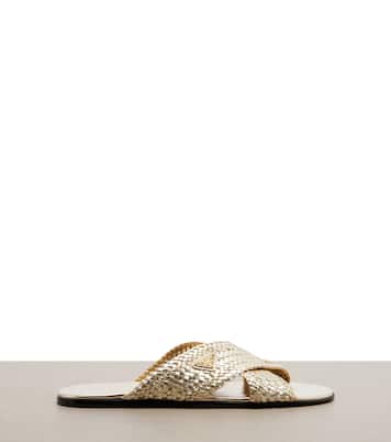 Pantoletten Woven aus Leder | Prada