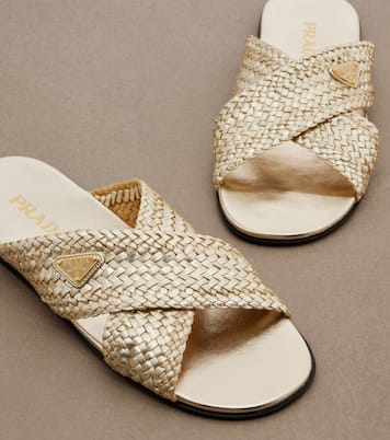 Pantoletten Woven aus Leder | Prada