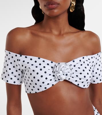 Stefani polka-dot off-shoulder crop top | Bananhot