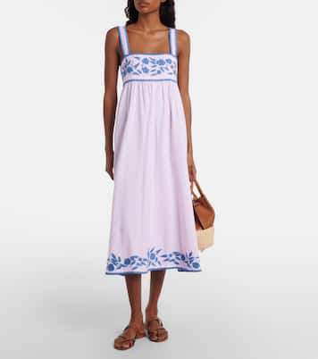 Embroidered cotton and linen midi dress | Juliet Dunn