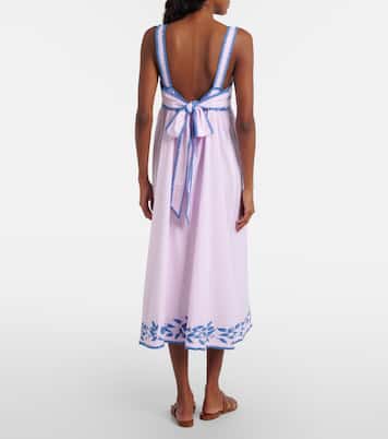 Embroidered cotton and linen midi dress | Juliet Dunn