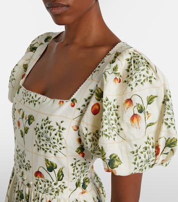 Vestido midi de lino estampado adornado | Agua by Agua Bendita