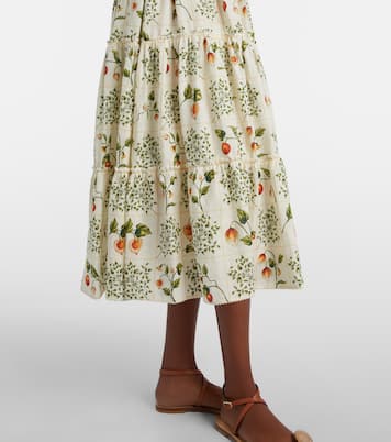 Vestido midi de lino estampado adornado | Agua by Agua Bendita