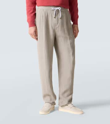 Pleated linen straight pants | Brunello Cucinelli