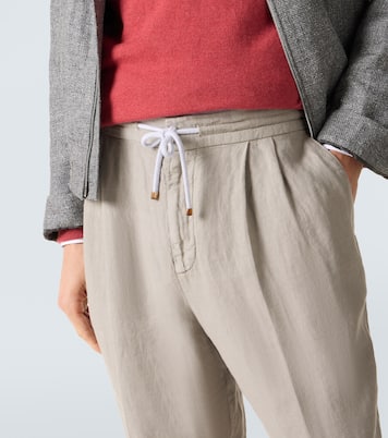 Pleated linen straight pants | Brunello Cucinelli