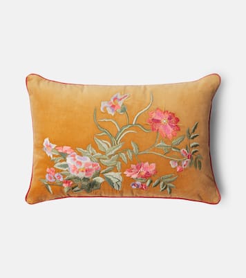 Embroidered cotton velvet cushion | Les-Ottomans