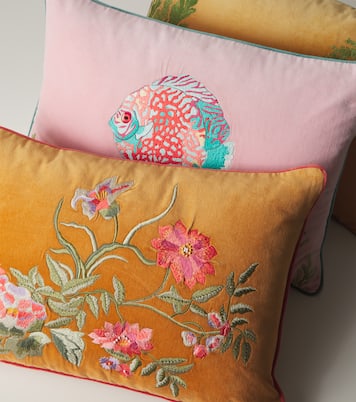 Embroidered cotton velvet cushion | Les-Ottomans