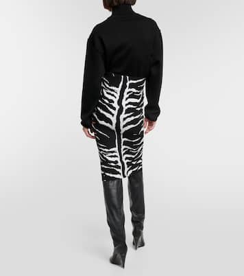 Zebra-printed high-rise midi skirt | Alaïa