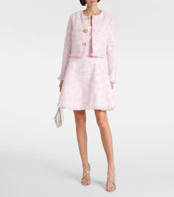 فستان قصير من التويد مع تزيين بالكريستال | Oscar de la Renta