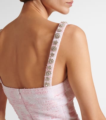 فستان قصير من التويد مع تزيين بالكريستال | Oscar de la Renta