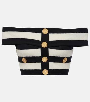 Striped off-shoulder crop top | Balmain
