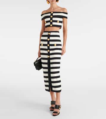 Striped off-shoulder crop top | Balmain