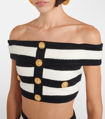 Striped off-shoulder crop top | Balmain