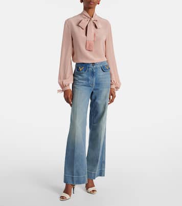 Mid-Rise Wide-Leg Jeans VGold | Valentino