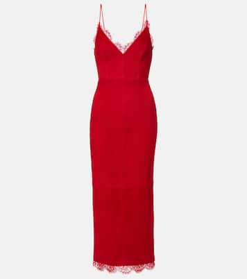 Lace-trimmed suede midi dress | Alex Perry