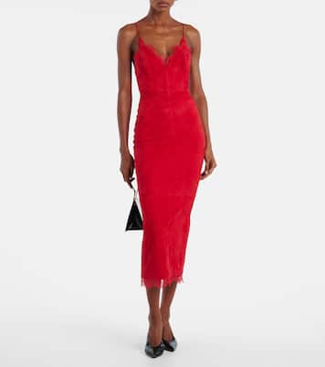 Lace-trimmed suede midi dress | Alex Perry