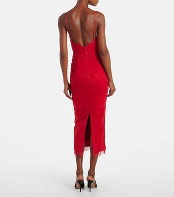 Lace-trimmed suede midi dress | Alex Perry