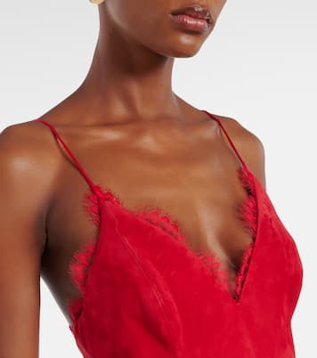 Lace-trimmed suede midi dress | Alex Perry