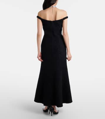 Off-Shoulder-Midikleid aus Bouclé | Self-Portrait