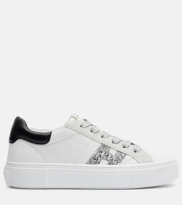 H705 Allacciato H glitter leather platform sneakers | Hogan