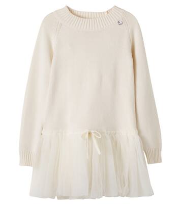 Tulle-trimmed cotton and wool sweater dress | Monnalisa
