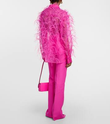 Bestickte Bluse aus Seidenorganza mit Federn | Valentino