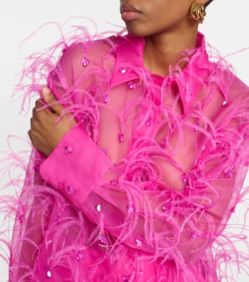 Bestickte Bluse aus Seidenorganza mit Federn | Valentino