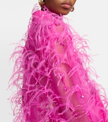 Bestickte Bluse aus Seidenorganza mit Federn | Valentino