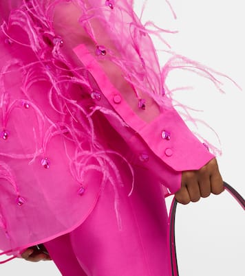 Bestickte Bluse aus Seidenorganza mit Federn | Valentino