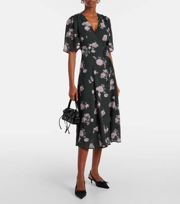 Robe portefeuille en crêpe à fleurs | Ganni