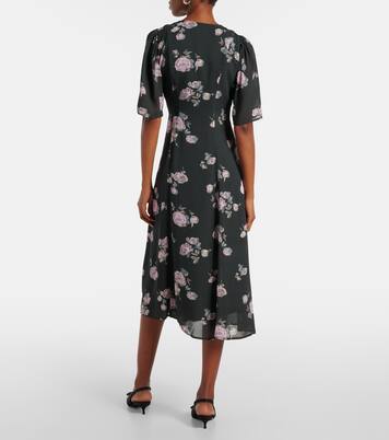 Robe portefeuille en crêpe à fleurs | Ganni