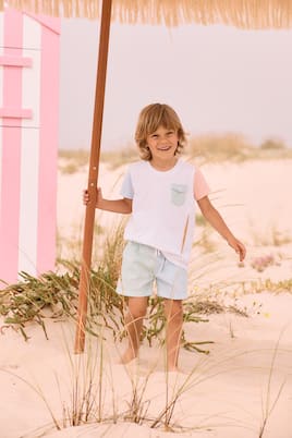 Colorblocked T-shirt and swim trunks set  | Patachou