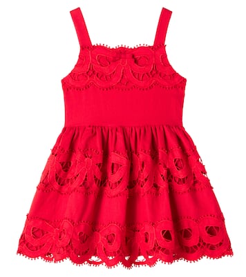 Bow-detail broderie anglaise linen dress | Self-Portrait Kids