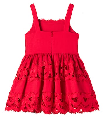 Bow-detail broderie anglaise linen dress | Self-Portrait Kids