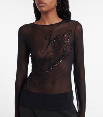 Logo sequined tulle top | Jean Paul Gaultier
