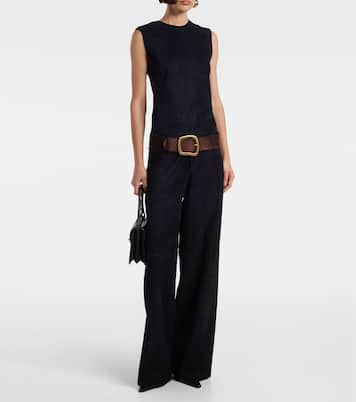 Weite High-Rise-Hose Mytheo aus Veloursleder | Stouls