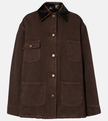 Leather-trimmed cotton canvas field jacket | Prada
