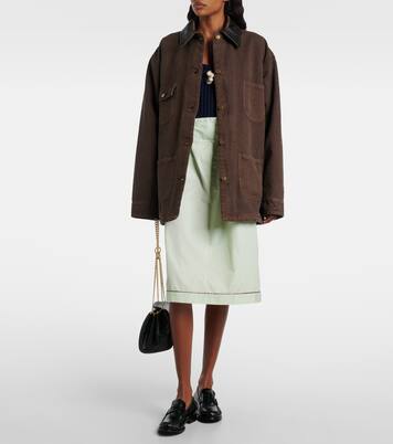 Leather-trimmed cotton canvas field jacket | Prada