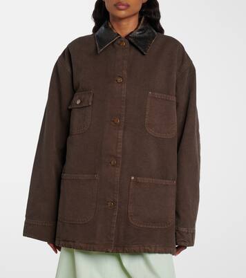 Leather-trimmed cotton canvas field jacket | Prada