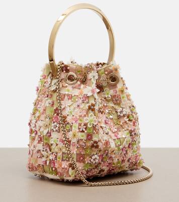 Bon Bon floral embellished bucket bag | Jimmy Choo