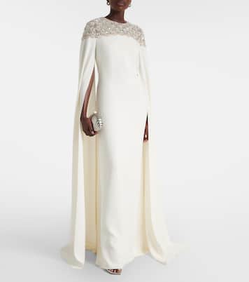 Caped embellished silk-blend gown | Oscar de la Renta